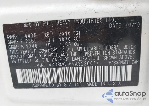 2010 Subaru Legacy 2.5I Limited from USA, damaged, VIN 4S3BMCJ69A3236017